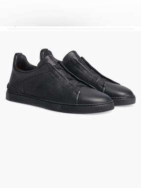 ZEGNA Black Deerskin Triple Stitch Low Top Sneakers size 9 preowned